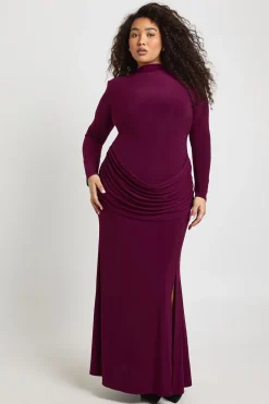 boohoo Robe Maxi Grande Taille à Épaulettes et Manches Longues avec Détail de Jupe Drapée<Femme Robes Moulantes|Robes À Manches Longues