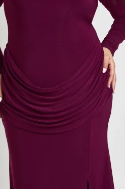 boohoo Robe Maxi Grande Taille à Épaulettes et Manches Longues avec Détail de Jupe Drapée<Femme Robes Moulantes|Robes À Manches Longues