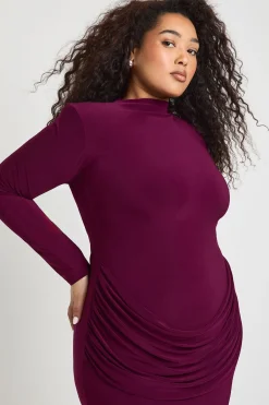 boohoo Robe Maxi Grande Taille à Épaulettes et Manches Longues avec Détail de Jupe Drapée<Femme Robes Moulantes|Robes À Manches Longues
