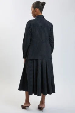 Robe Maxi Grande Taille À Rayures Fines Et Col Tailleur