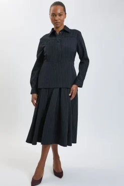 Robe Maxi Grande Taille À Rayures Fines Et Col Tailleur
