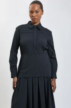 Robe Maxi Grande Taille À Rayures Fines Et Col Tailleur