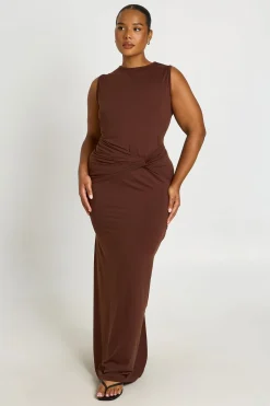 Robe Maxi Grande Taille Sans Manches Super Douce Avec Nœud À La Taille