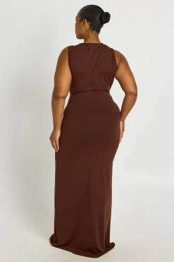 Robe Maxi Grande Taille Sans Manches Super Douce Avec Nœud À La Taille