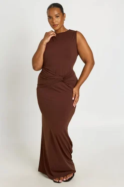 Robe Maxi Grande Taille Sans Manches Super Douce Avec Nœud À La Taille