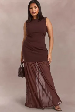 Robe Maxi Grande Taille Sans Manches À Ourlet Transparent