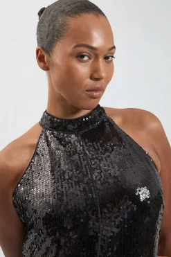 Robe Maxi Grande Taille À Sequins Col Licou Et Ourlet Mouchoir