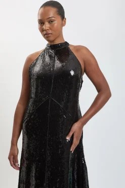 Robe Maxi Grande Taille À Sequins Col Licou Et Ourlet Mouchoir