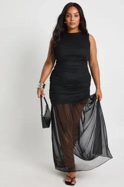 boohoo Robe Maxi Grande Taille À Taille Froncée Et Jupe Transparente<Femme Robes|Robes De Soirée Chic