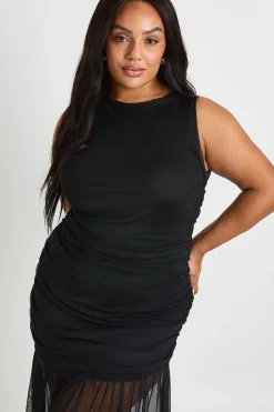boohoo Robe Maxi Grande Taille À Taille Froncée Et Jupe Transparente<Femme Robes|Robes De Soirée Chic