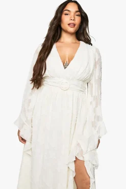 Robe Maxi grande taille texturée à manches évasées