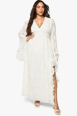 Robe Maxi grande taille texturée à manches évasées