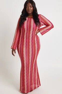 Robe Maxi Grande Taille Tricotée À Dos Échancré