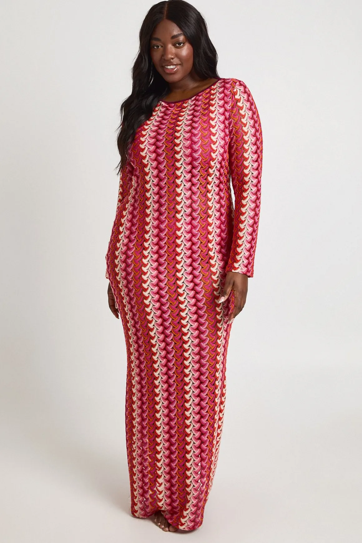 Robe Maxi Grande Taille Tricotée À Dos Échancré