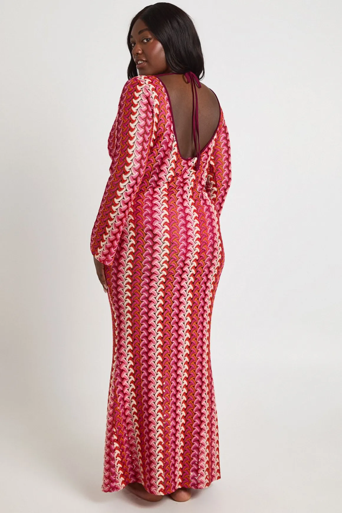 Robe Maxi Grande Taille Tricotée À Dos Échancré