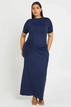 Robe Maxi Grande Taille Ultra Douce À Manches Courtes Avec Nœud À La Taille