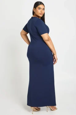 Robe Maxi Grande Taille Ultra Douce À Manches Courtes Avec Nœud À La Taille