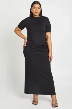 Robe Maxi Grande Taille Ultra Douce À Manches Courtes Avec Nœud À La Taille