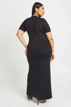 Robe Maxi Grande Taille Ultra Douce À Manches Courtes Avec Nœud À La Taille