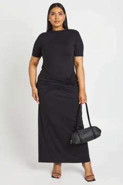 Robe Maxi Grande Taille Ultra Douce À Manches Courtes Avec Nœud À La Taille