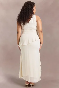 boohoo Robe Maxi Grande Taille À Volant Asymétrique À La Taille<Femme Robes De Soirée|Toutes Les Robes