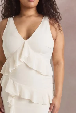 boohoo Robe Maxi Grande Taille À Volant Asymétrique À La Taille<Femme Robes De Soirée|Toutes Les Robes