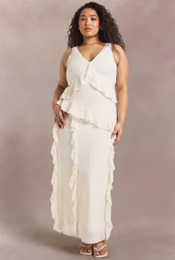 boohoo Robe Maxi Grande Taille À Volant Asymétrique À La Taille<Femme Robes De Soirée|Toutes Les Robes