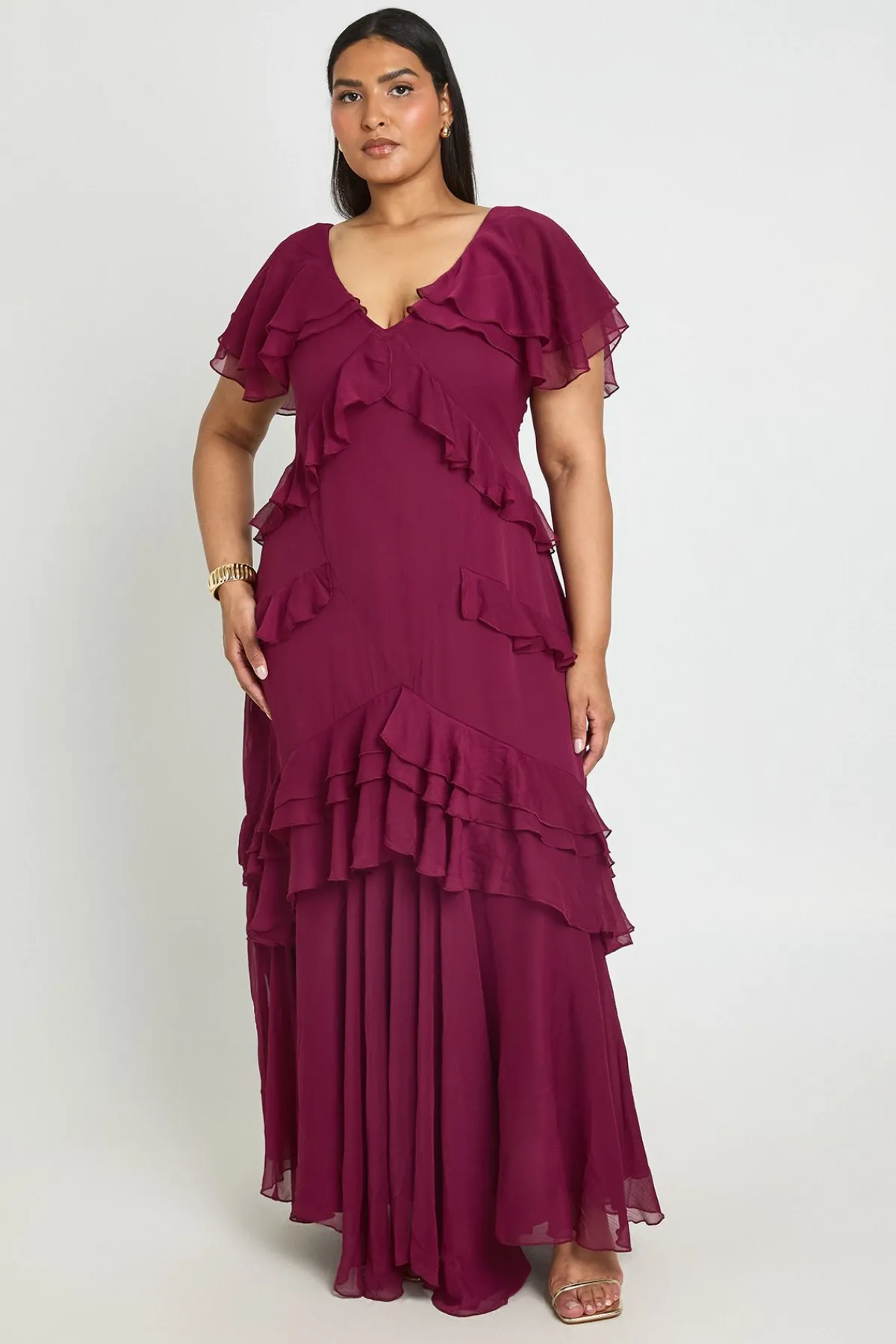 boohoo Robe Maxi Grande Taille À Volants Imprimé Animal<Femme Robes Demoiselles D'Honneur|Robes