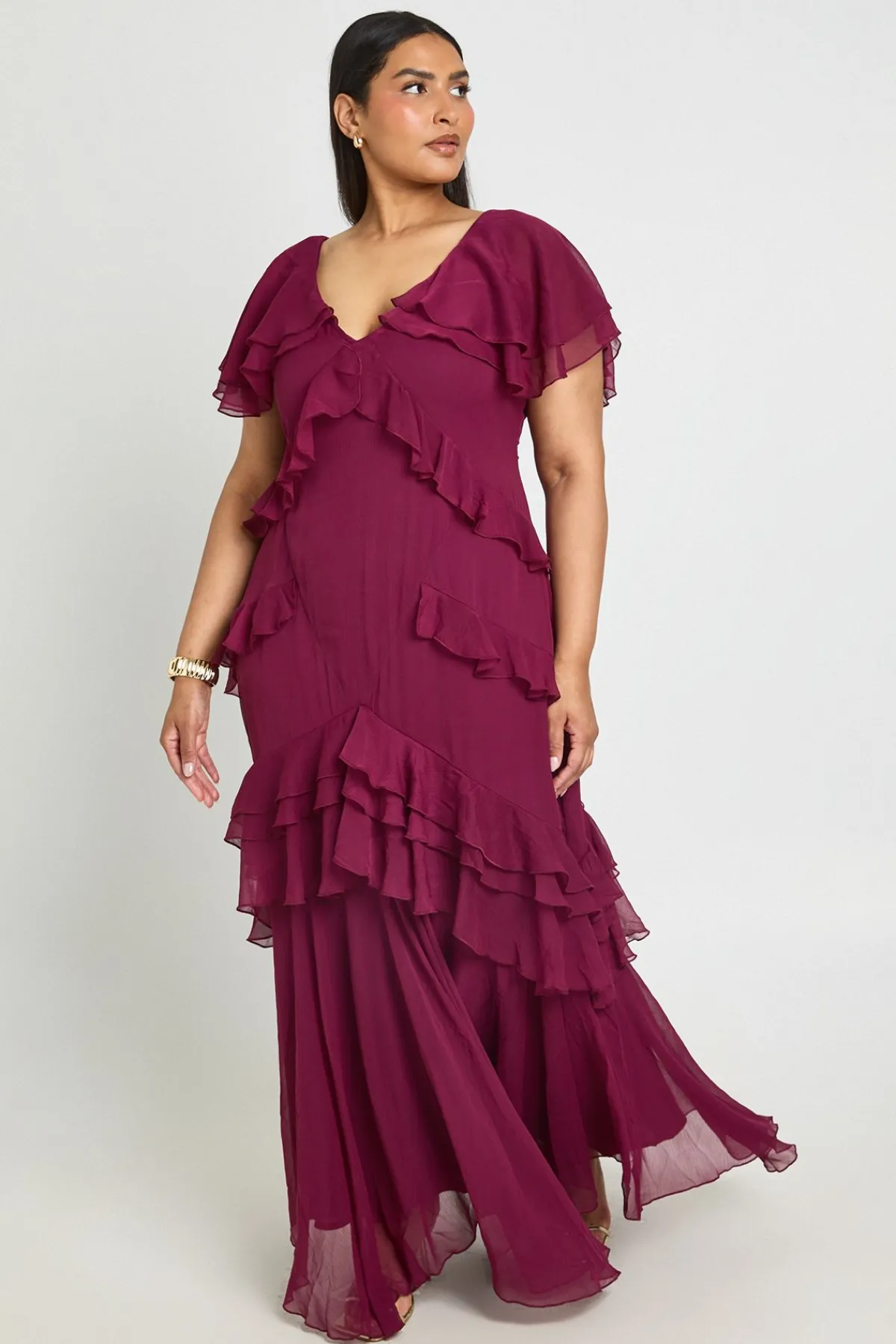 boohoo Robe Maxi Grande Taille À Volants Imprimé Animal<Femme Robes Demoiselles D'Honneur|Robes
