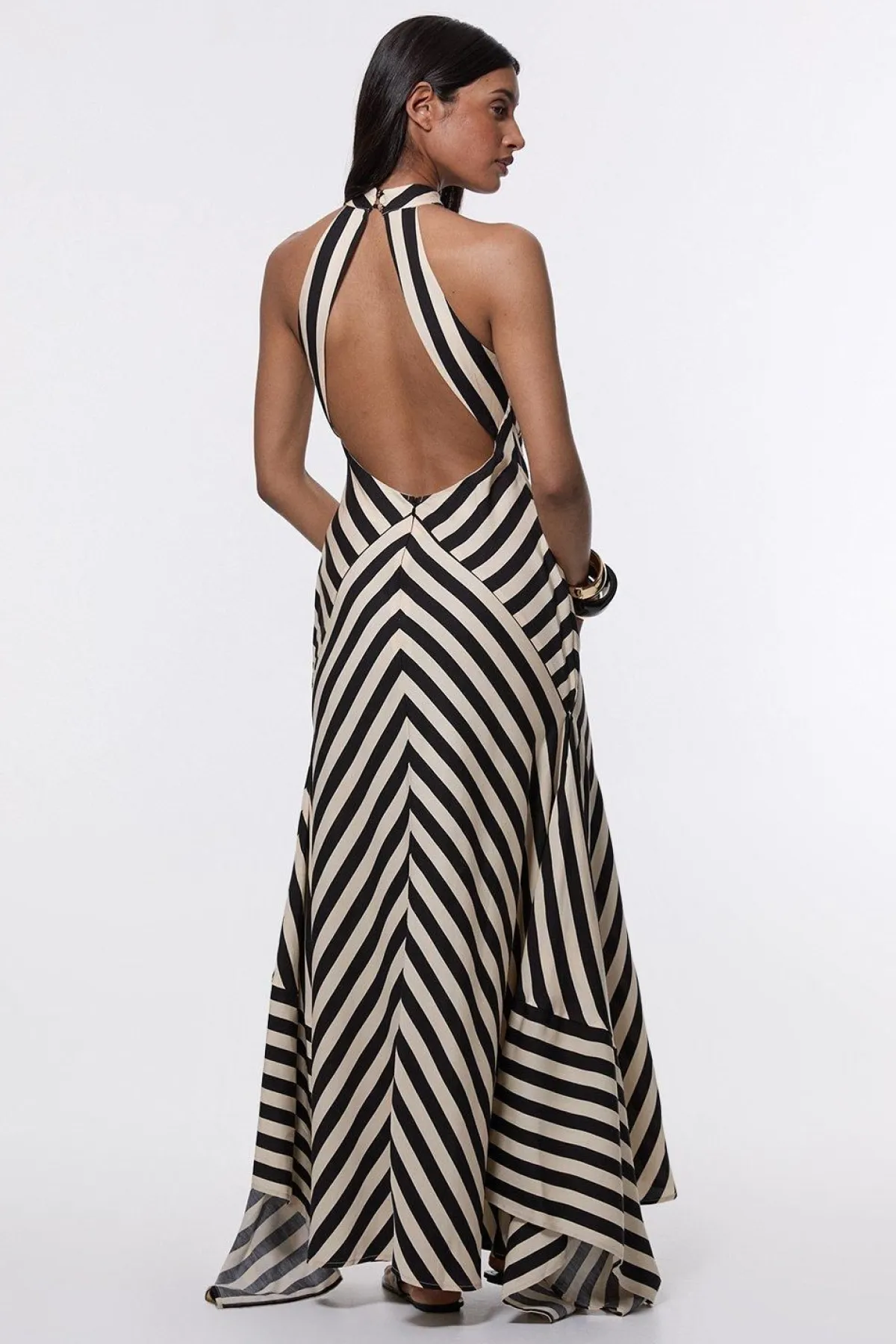 KarenMillen Robe Maxi Halter en Tissu Tissé Mélangé Coton à Rayures Fluides<Femme Robes Mi-Longues|Robes