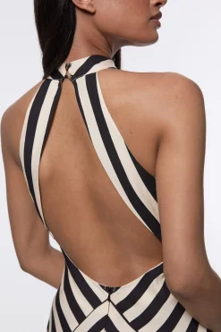 KarenMillen Robe Maxi Halter en Tissu Tissé Mélangé Coton à Rayures Fluides<Femme Robes Mi-Longues|Robes
