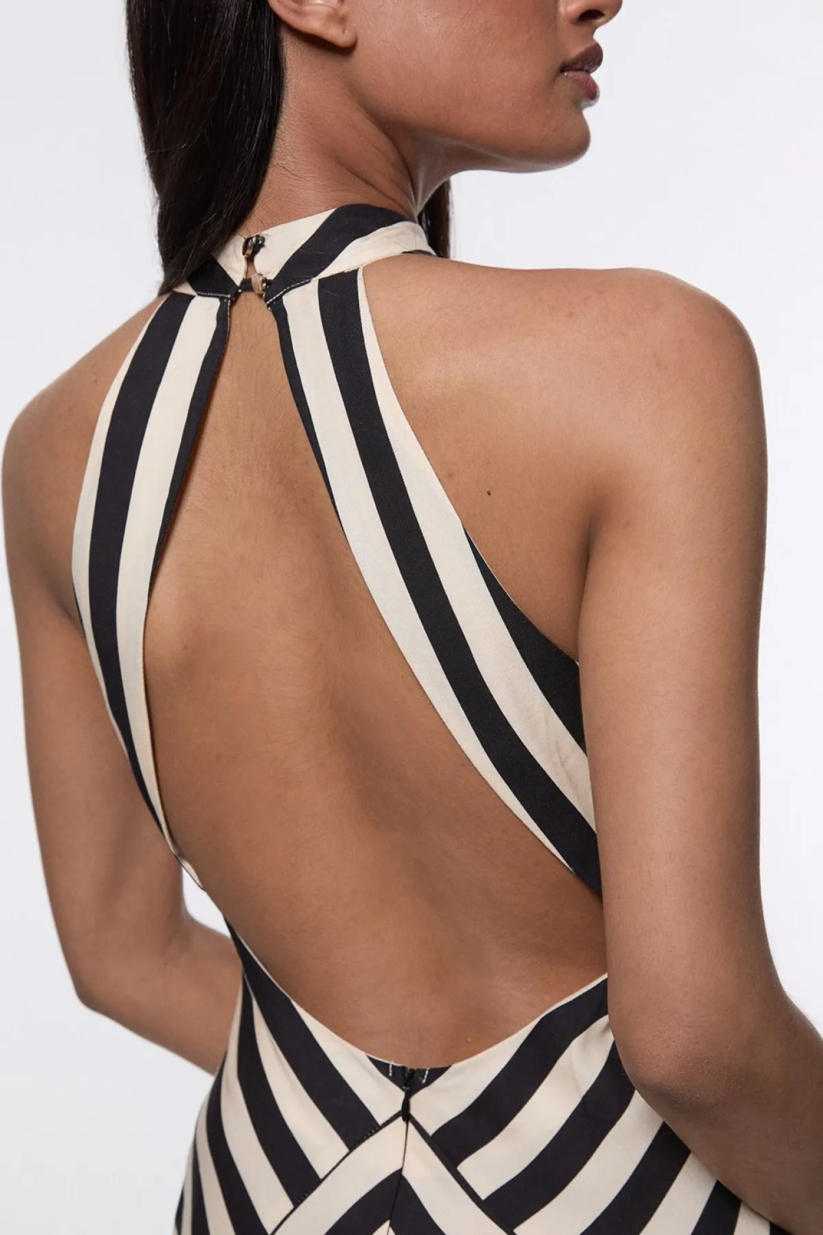 KarenMillen Robe Maxi Halter en Tissu Tissé Mélangé Coton à Rayures Fluides<Femme Robes Mi-Longues|Robes
