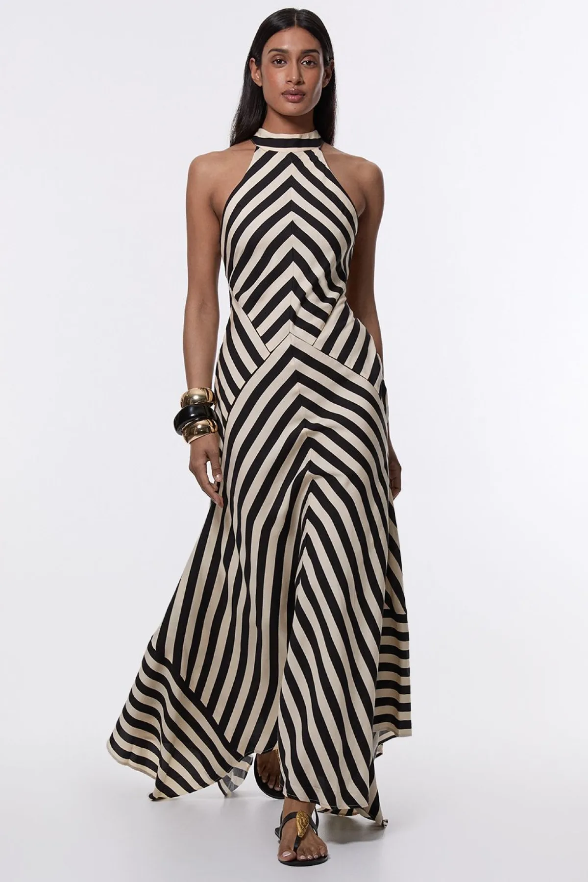KarenMillen Robe Maxi Halter en Tissu Tissé Mélangé Coton à Rayures Fluides<Femme Robes Mi-Longues|Robes