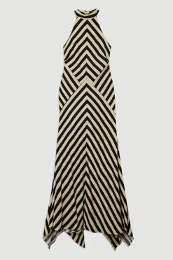 KarenMillen Robe Maxi Halter en Tissu Tissé Mélangé Coton à Rayures Fluides<Femme Robes Mi-Longues|Robes