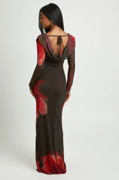 Robe Maxi Imprimée À Col Bénitier Large En Mesh Floral