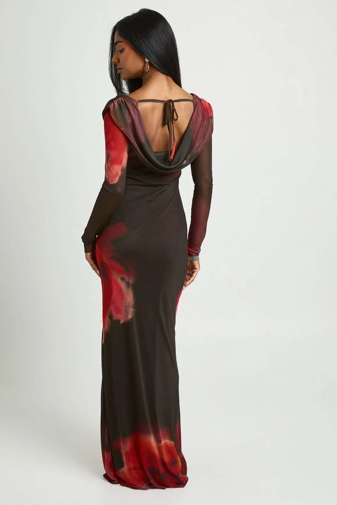 Robe Maxi Imprimée À Col Bénitier Large En Mesh Floral