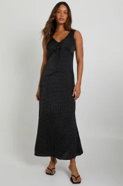 Robe maxi imprimée à pois col en V