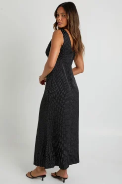 Robe maxi imprimée à pois col en V