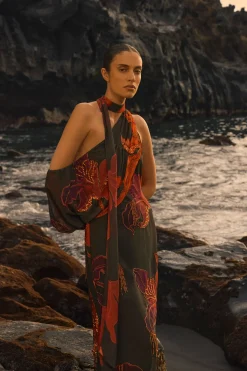 Robe Maxi Imprimée À Une Épaule Ornée
