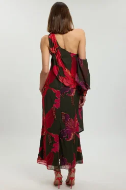 Robe Maxi Imprimée À Une Épaule Ornée