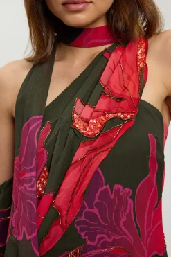 Robe Maxi Imprimée À Une Épaule Ornée