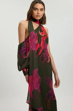 Robe Maxi Imprimée À Une Épaule Ornée