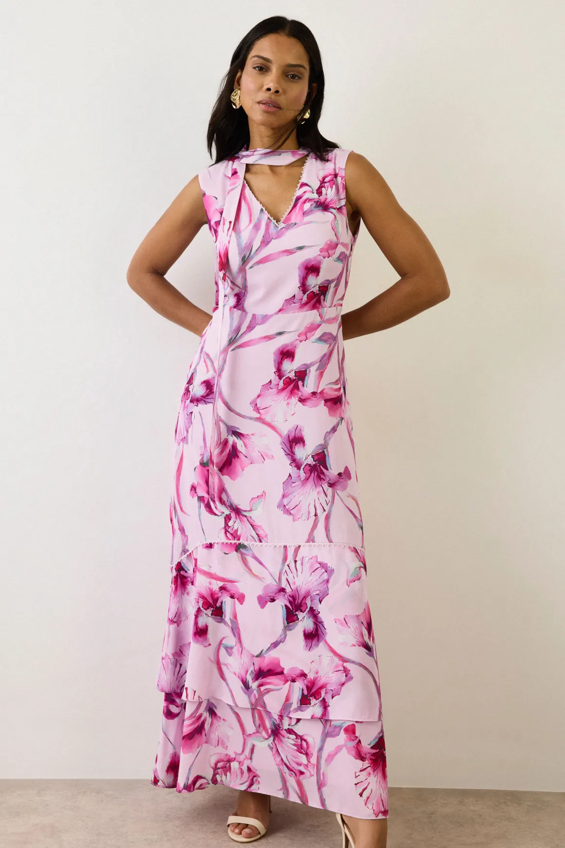 Robe Maxi À Imprimé Fleuri Avec Foulard