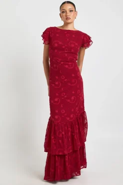 Robe Maxi à Imprimé Floral Dévoré avec Ourlet à Volants