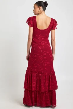 Robe Maxi à Imprimé Floral Dévoré avec Ourlet à Volants