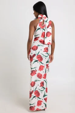 boohoo Robe Maxi À Imprimé Floral Et Pois Ton Sur Ton Avec Détail Foulard<Femme Pois|Robes