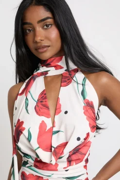 boohoo Robe Maxi À Imprimé Floral Et Pois Ton Sur Ton Avec Détail Foulard<Femme Pois|Robes