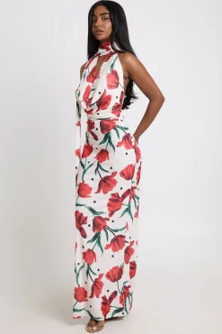 boohoo Robe Maxi À Imprimé Floral Et Pois Ton Sur Ton Avec Détail Foulard<Femme Pois|Robes