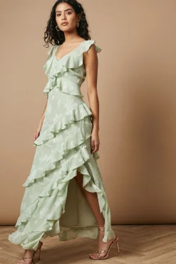 Robe Maxi à Imprimé Jacquard et Volants Petite