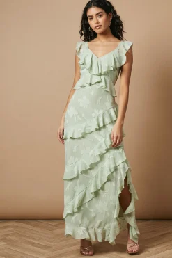 Robe Maxi à Imprimé Jacquard et Volants Petite